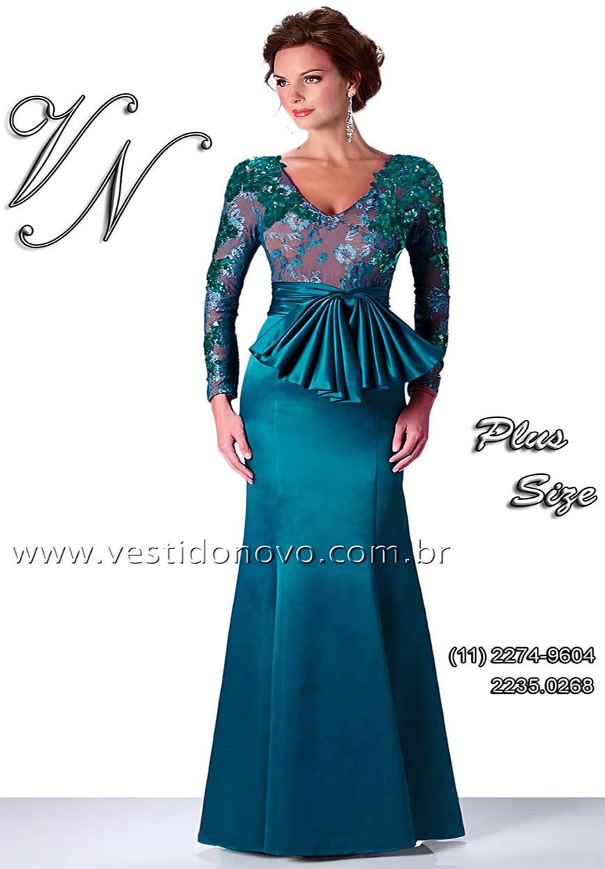 vestido de festa verde, plus size, tamanho grande, manga comprida, me da noiva em So Paulo