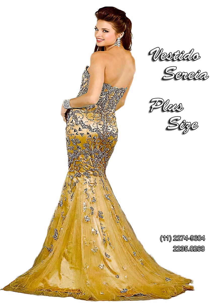 vestido de festa plus size, sereia, nude com dourado, me da noiva, Bodas de Ouro, eml So Paulo 