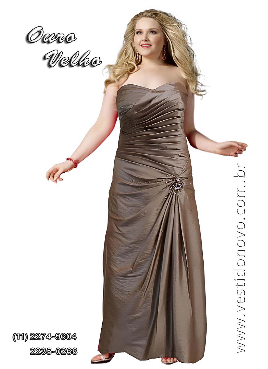 Vestido de festa Plus Size, numerao grande, em tafet importado, ouro velho, zona sul de So Paulo