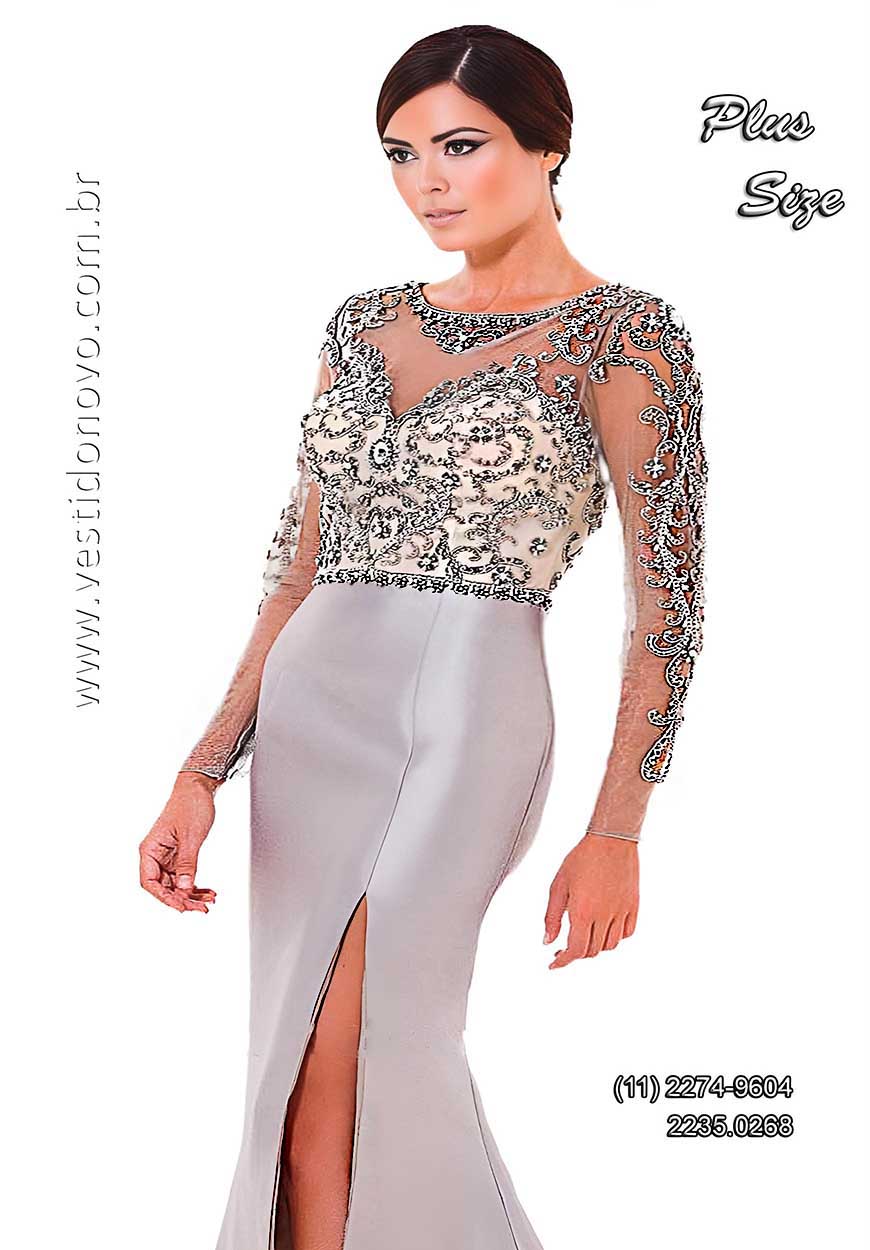 Vestido bodas de prata, Plus size, me da noiva com manga longa todo bordado com pedraria