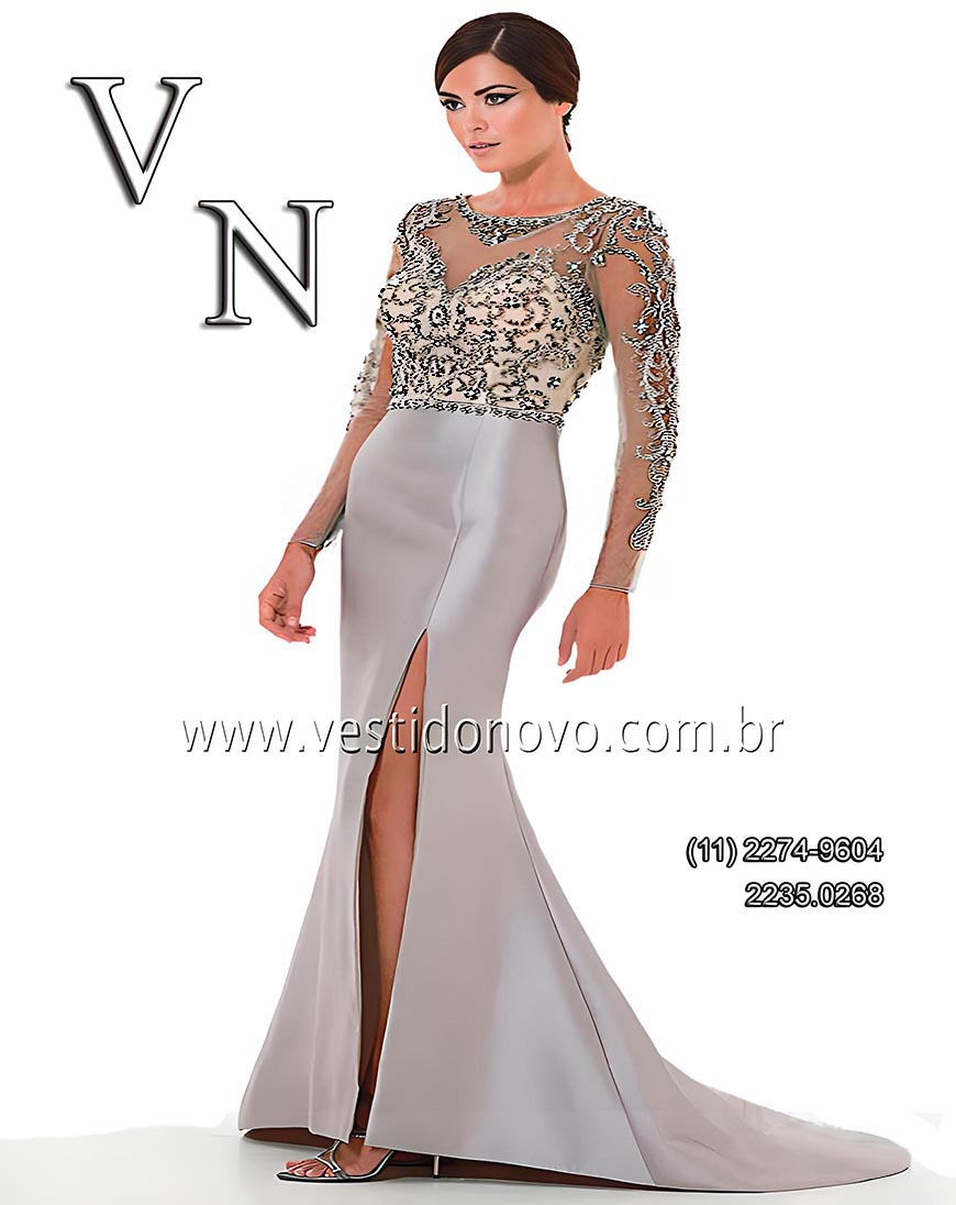 Vestido bodas de prata, Plus size, me da noiva com manga longa todo bordado com pedraria