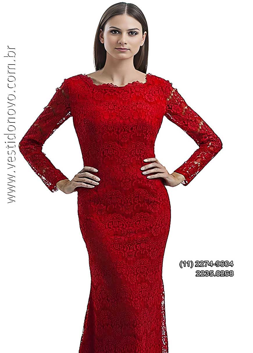 Vestido de renda vermelho, manga comprida, me da noiva, em So Paulo sp