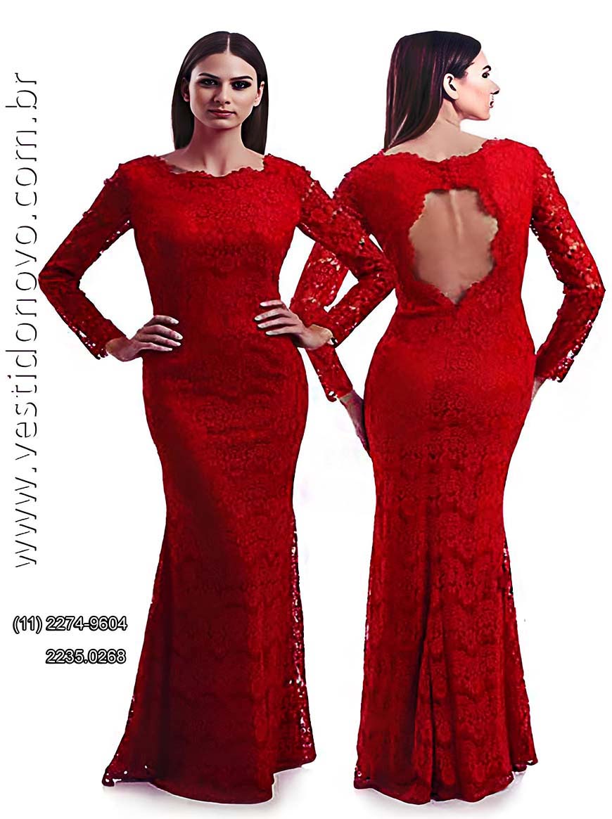Vestido de renda vermelho, manga comprida, me da noiva, em So Paulo sp