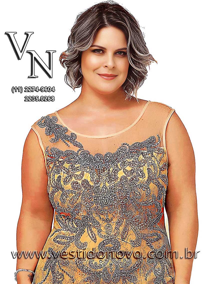 Vestido  de festa, Plus size mãe da noiva, nude com dourado,  renda segunda pele, muito brilho, São Paulo