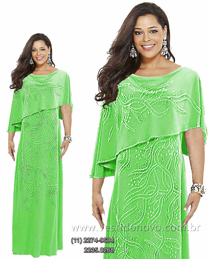 vestido verde mãe de noiva  mãe de noivo com manga, plus size  São Paulo